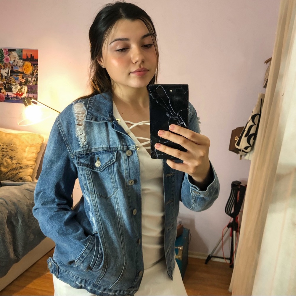 Oversized Distressed Denim Jacket